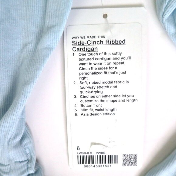 Lululemon Side-Cinch Ribbed Cardigan Powder Blue Size 6 - Picture 11 of 11